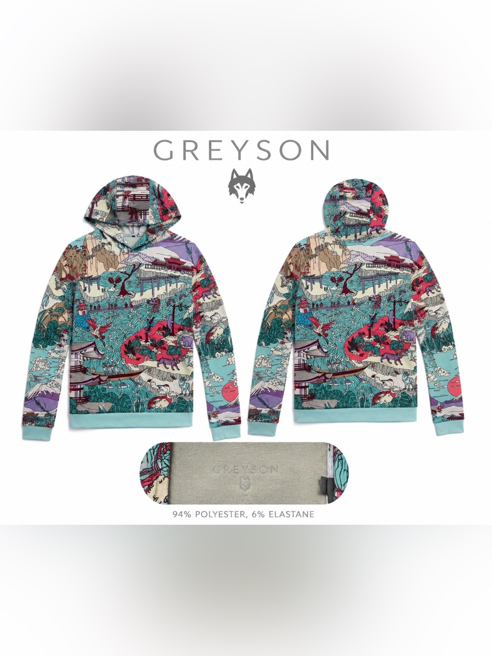 Greyson Japanese Landscape Print Performance Hoodie Size L